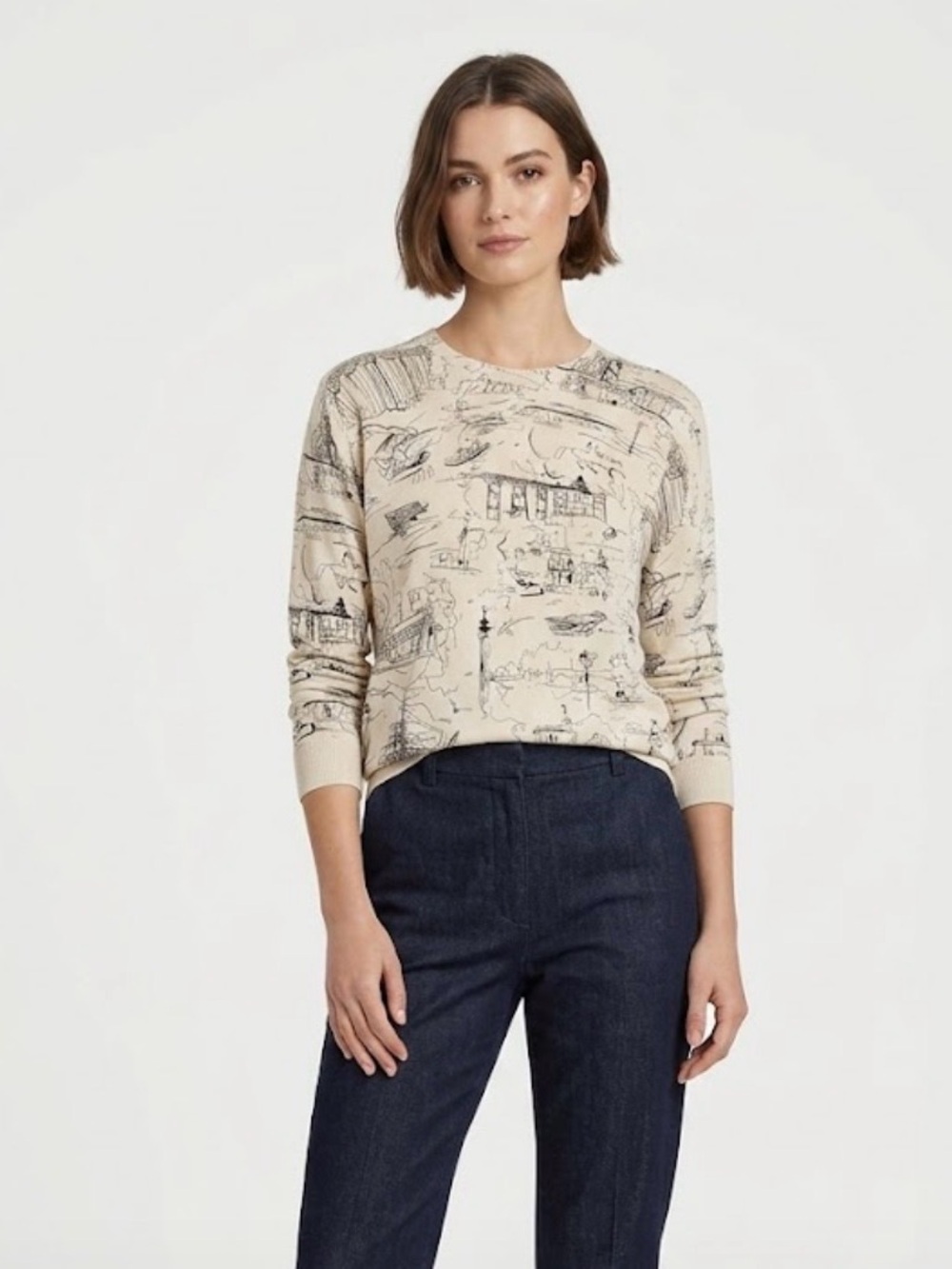 Burberry London Sketch Print Knit Cashmere Cotton Sweater - Size US 6 (IT 40)